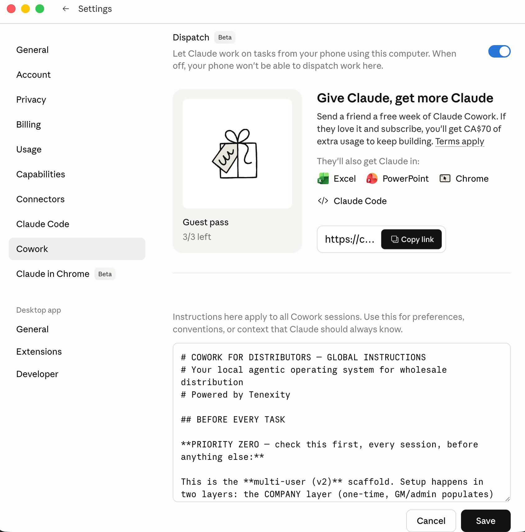 Pasting the contents of 2-CLAUDE.md into the Global Instructions field