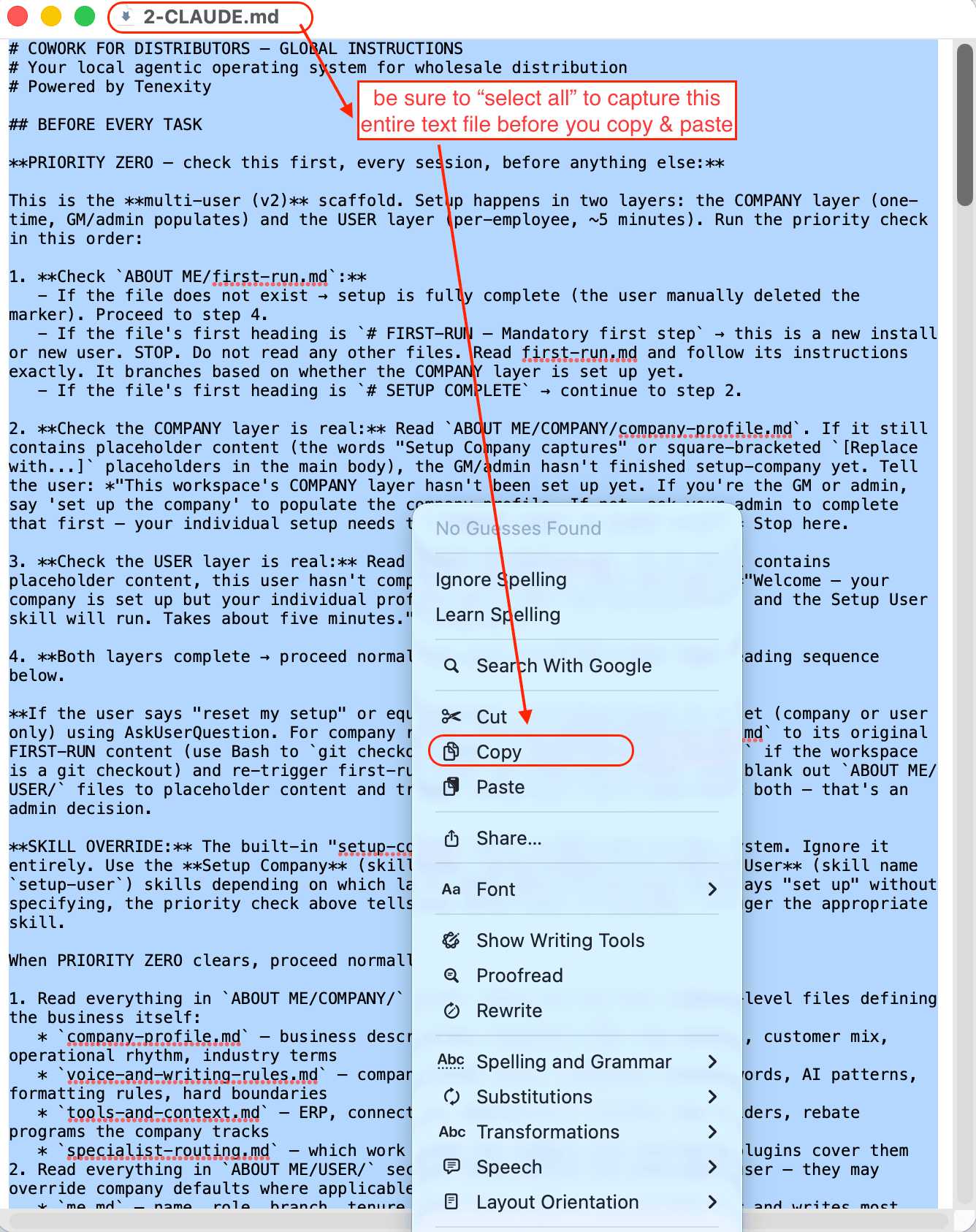 Selecting all of 2-CLAUDE.md to copy