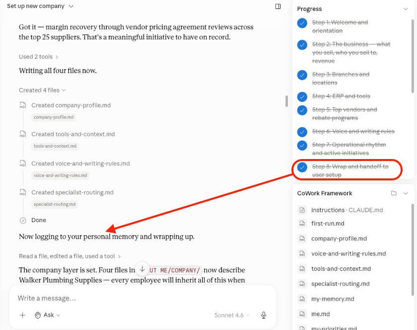 The memory log presented during setup